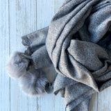 Peggy Plain Soft Pom Pom Scarf - Grey