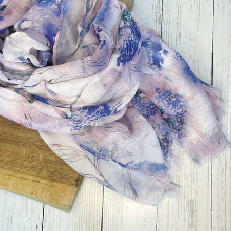 Hattie Floral Watercolour Scarf - Lilac