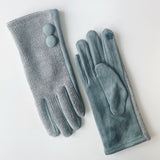 Textured Gloves With Large Buttons - Light Blue