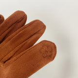 Faux Suede Fur Trim Button Gloves - Brown