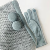 Textured Gloves With Large Buttons - Light Blue