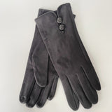 Faux Suede Button Gloves - Charcoal