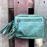 Small Metallic Leather Camera Bag - Mint