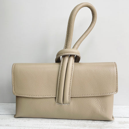 Leather Loop Clutch Bag - Taupe