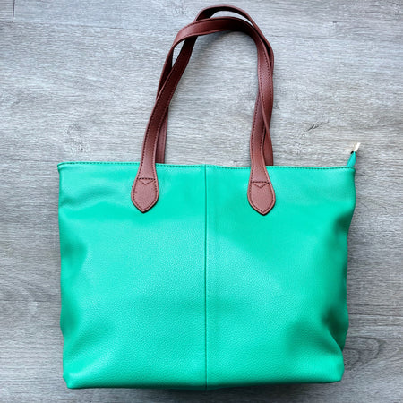 Colour Block Tote Handbag - Emerald