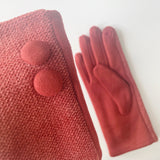 Textured Gloves With Large Buttons - Rusty Orange