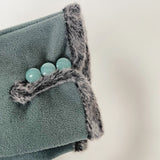 Faux Suede Fur Trim Button Gloves - Sky