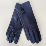 Faux Suede Button Gloves - Navy