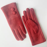 Textured Gloves With Large Buttons - Rusty Orange