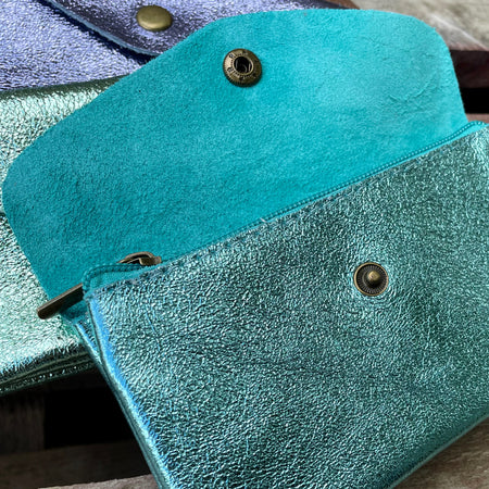 Metallic Leather Purse - Ocean