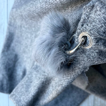 Peggy Plain Soft Pom Pom Scarf - Grey