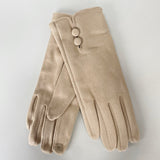 Faux Suede Button Gloves - Cream