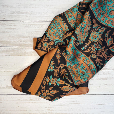 Paisley Print Faux Silk Scarf - Brown