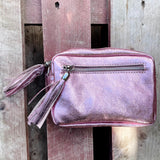 Small Metallic Leather Camera Bag - Rose