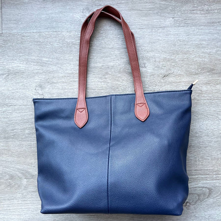 Colour Block Tote Handbag - Navy