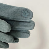 Faux Suede Fur Trim Button Gloves - Sky