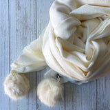 Peggy Plain Soft Pom Pom Scarf - Cream