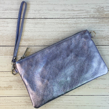 Metallic Leather Clutch Bag - Lilac